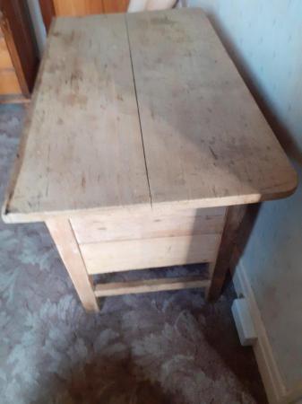 Image 2 of Pine Antique Kitchen Side Table With 2 Large Front Drawers