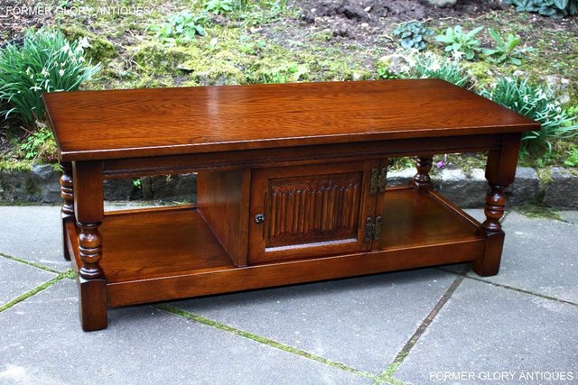 Image 59 of OLD CHARM LIGHT OAK LONG WINE COFFEE TABLE CABINET TV STAND