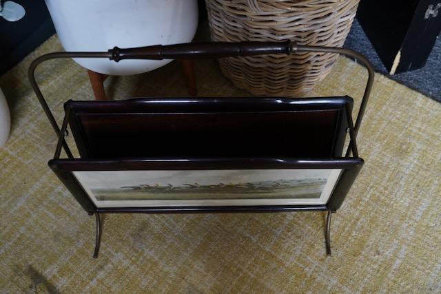 Preview of the first image of Mid Century Italian Designed Rosewood & Brass Magazine Rack.