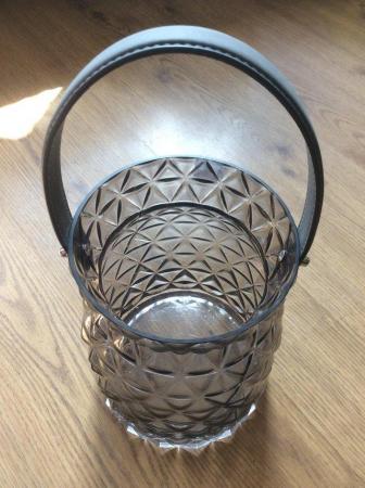 Image 1 of Candle holder - glass cut with leather handle