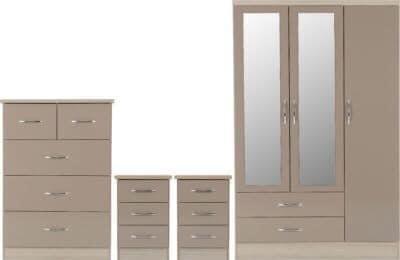 Image 1 of Nevada 3 door 2 drawer mirrored wardrobe bedroom set