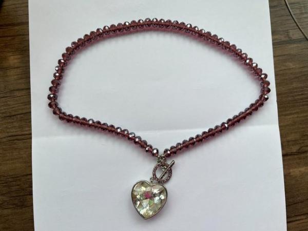 Image 3 of Beautiful Heart drop pink ”diamonte” beaded necklace