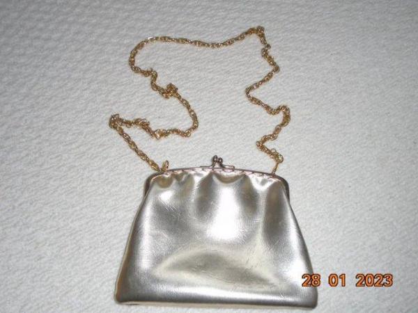 Image 1 of Vintage 1960s gold coloured handbag with gold chain