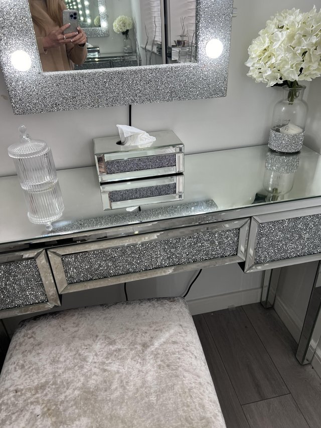 Preview of the first image of Glass sparkly dressing table and stool bargain.