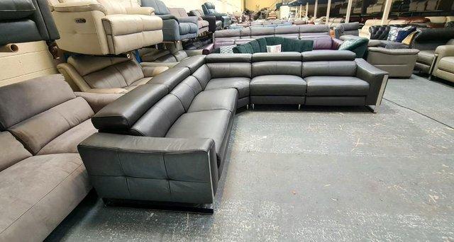 Image 3 of Torres dark grey leather electric recliner corner sofa