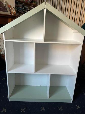 Image 1 of White and Green Solid Wooden Open Dolls House