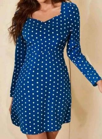 Image 1 of Size 8 blue white polka dress