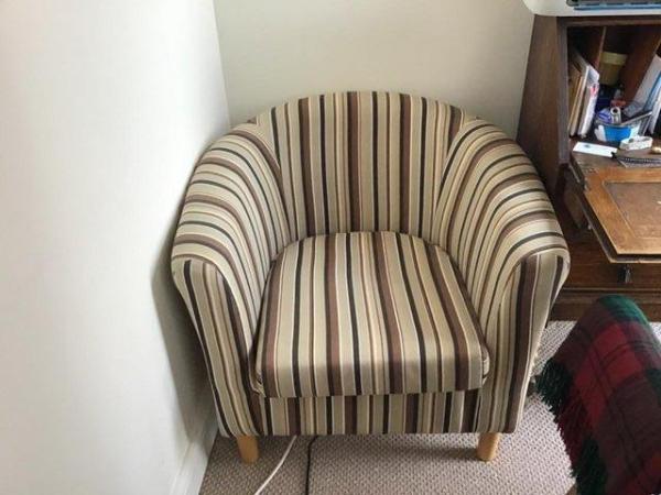 Image 1 of Striped Tub Occasional Arm Chair.