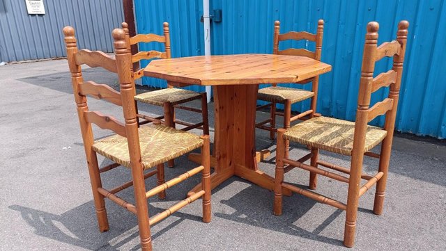 Image 1 of Solid Pine Octagonal Table and Chairs