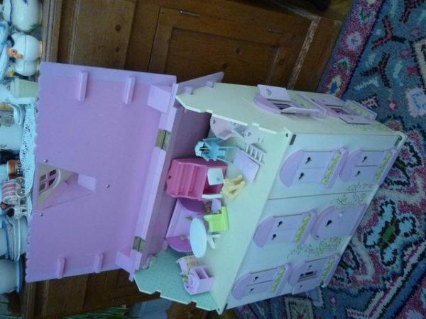 Image 1 of Wooden Dolls House complete with wooden furniture 1:24 scale