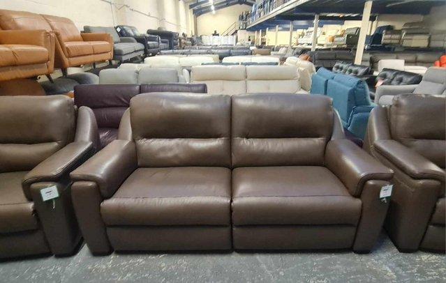 Image 7 of Italian Avola brown leather recliner sofa and 2 armchairs