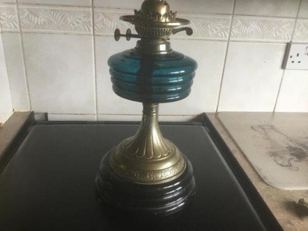 Image 2 of Vintage Glass & brass paraffin lamps