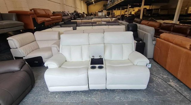Image 9 of La-z-boy Empire white leather power Recliner Sofa