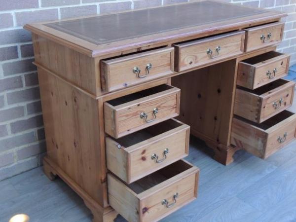 Image 4 of Welsh Pine Pedestal Desk with Leather Top (UK Delivery)
