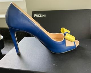 Image 2 of pollini Italian peep toe court shoe Royal/Green blue size 5