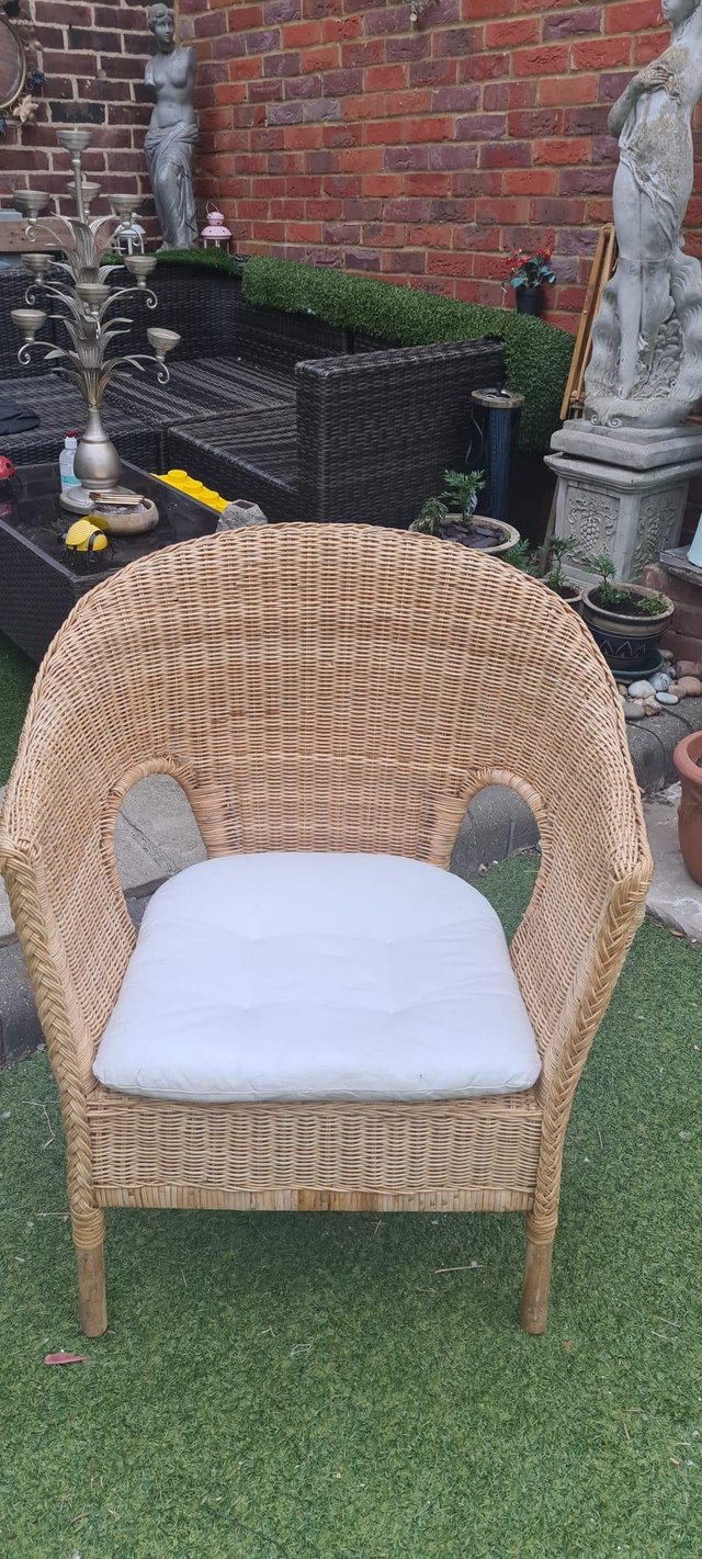 Preview of the first image of Wicker chair bamboo Rattan with cushion seat garden conserva.