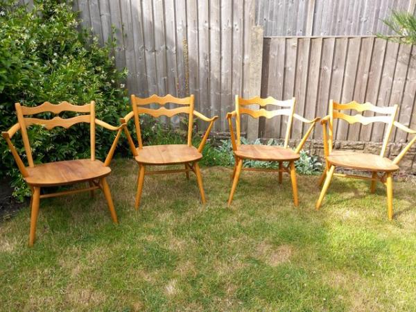 Image 5 of Four Ercol 493 batwing dining chairs