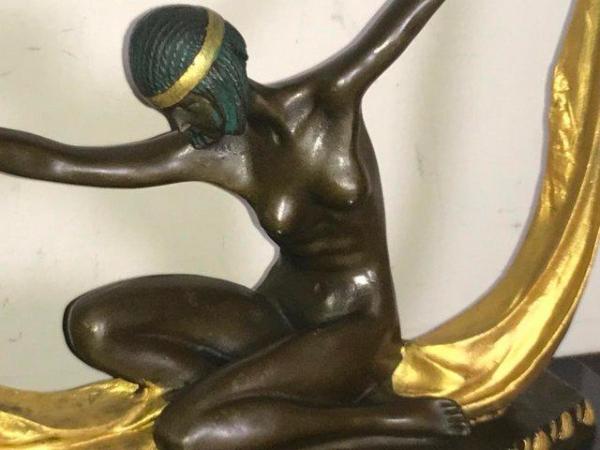 Image 4 of Art Deco “ Dancing With Egyptian “ Bronze & Marble