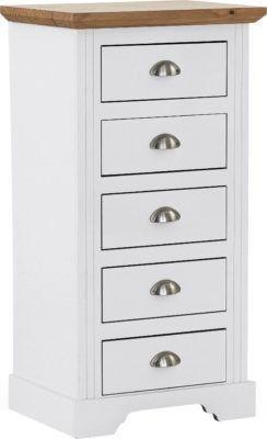 Image 1 of Toledo 5 drawer narrow chest in white/oak
