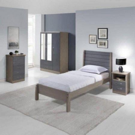 Image 1 of Single Nevada grey gloss/light oak veneer bed frame