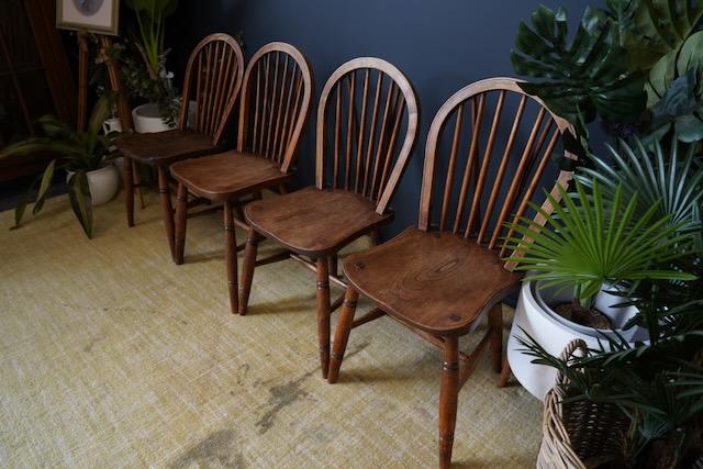 Image 4 of L. Victorian 4 Hoop Back Windsor Farmhouse Elm Dining Chairs