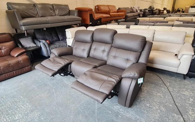 Image 3 of La-z-boy El Paso brown leather electric 3 seater sofa