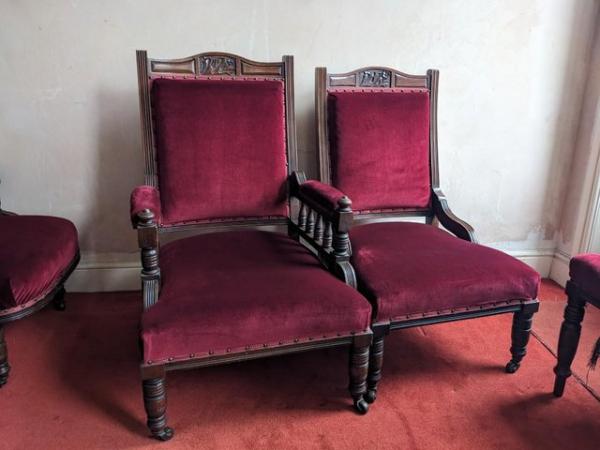 Image 1 of Edwardian 7 piece suite chaise longue, armchairs, chairs