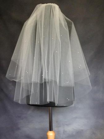 Image 2 of 2 Tier Ivory waist length veil with scattered diamantés