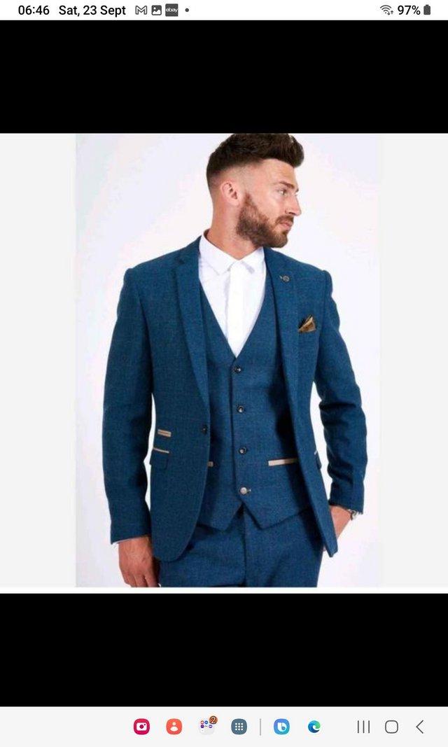 Preview of the first image of Mens Marc Darcy 3 piece suit used but only once.