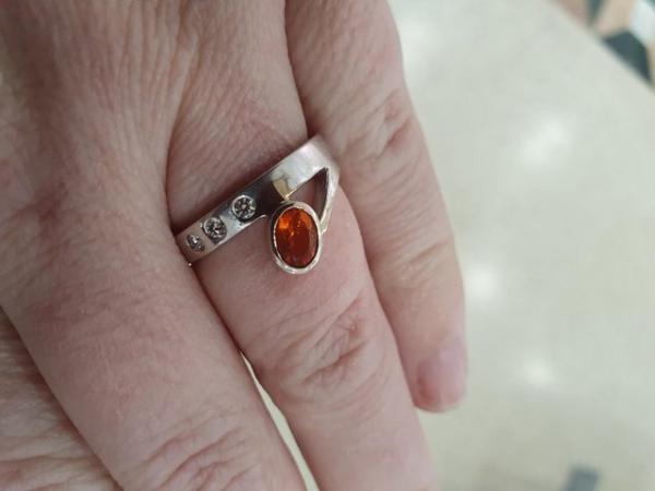 Image 1 of Fire opal and diamond white gold ring