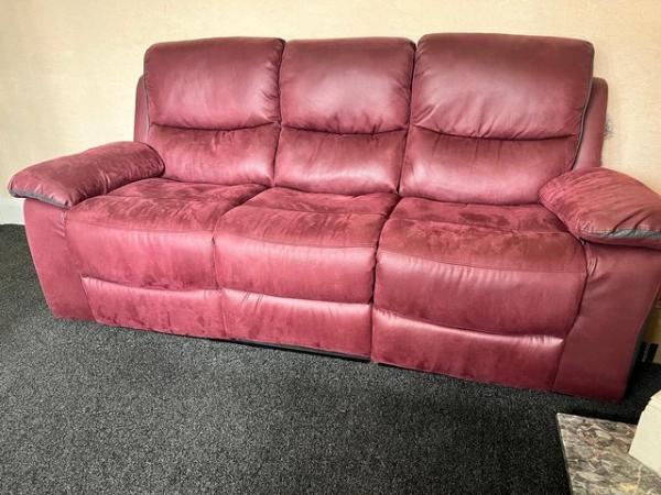 Image 2 of Beautiful 3 seater & 2 seater recliner sofas in a deep red,