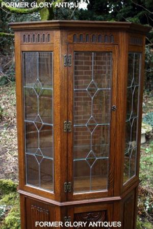 Image 34 of OLD CHARM LIGHT OAK CANTED CHINA DISPLAY CABINET STAND UNIT