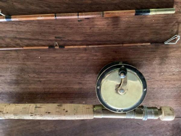 Image 3 of Hardy Gold medals split cane fishing rod and brass reel