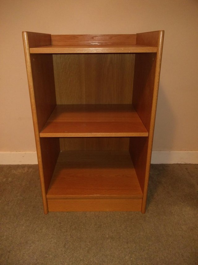 Preview of the first image of BED SIDE TABLE - 2 OPEN SHELVES. MID OAK COLOUR LOWER PRICE.