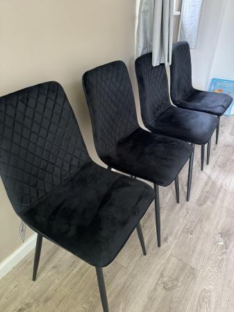 Image 2 of 4 x black velour dining chairs