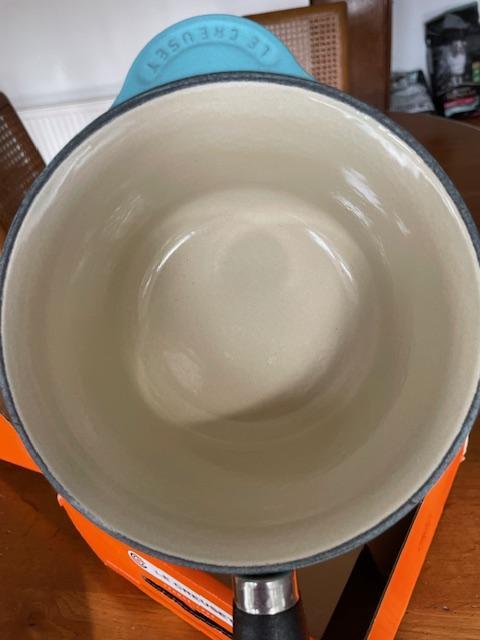 Preview of the first image of Le Creuset Teal saucepan.