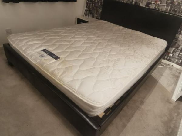 Image 2 of Black faux leather double bed frame and mattress