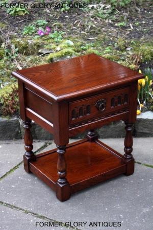 Image 23 of AN OLD CHARM TUDOR BROWN CARVED OAK BEDSIDE PHONE LAMP TABLE