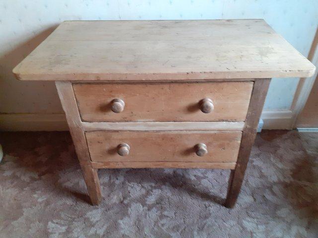 Preview of the first image of Pine Antique Kitchen Side Table With 2 Large Front Drawers.