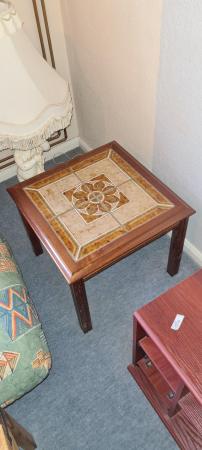 Image 1 of Square side table with decorative tiled table top