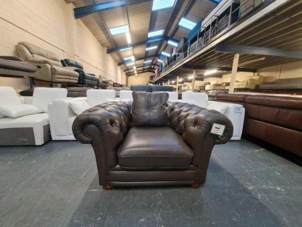 Image 4 of Ex-display Stamford grey leather chesterfield armchair