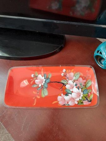 Image 1 of Beautiful  vintage painted glass tray
