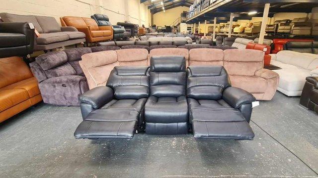 Image 3 of La-z-boy Staten midnight blue leather electric 3 seater sofa