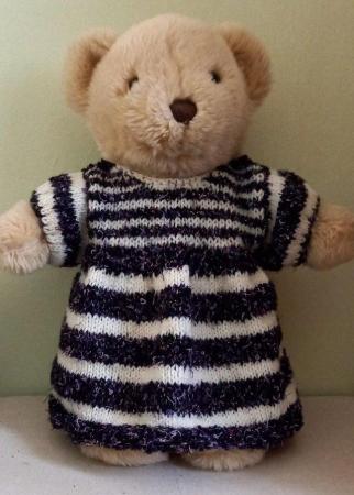 Image 1 of Hand Knitted Teddy Bear Clothes - Dress Fits 14"-15" Bear