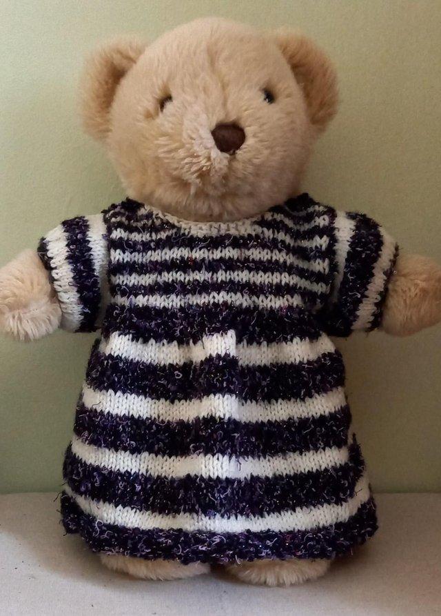 Preview of the first image of Hand Knitted Teddy Bear Clothes - Dress Fits 14"-15" Bear.
