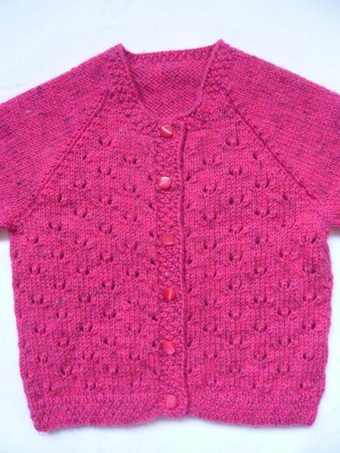 Preview of the first image of Cardigan - rose pink, James Brett Misty yarn, shade R8.