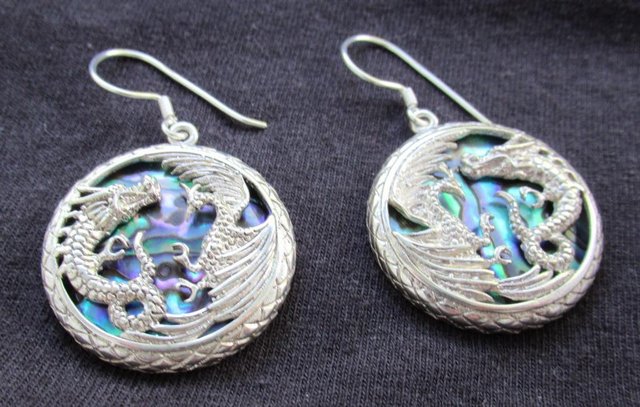 Preview of the first image of 925 Silver Dragon Earrings. 25mm diameter..