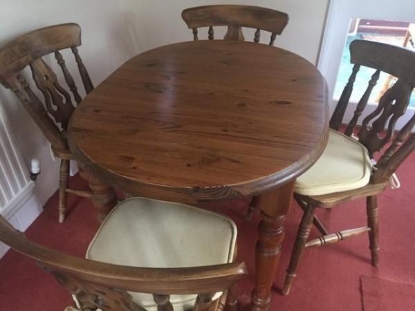 Image 3 of Dark stained Pine Extending Table and 4 Chairs