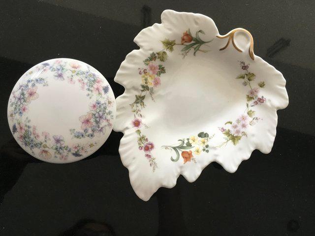 Preview of the first image of British china , decorative tray and lidded box.