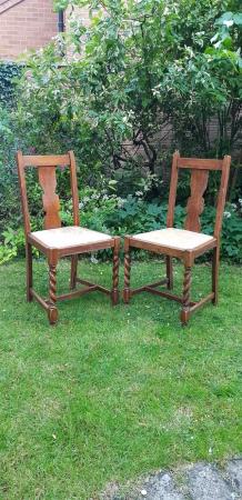 Image 2 of Antique solid oak pair of barley twist dining chairs
